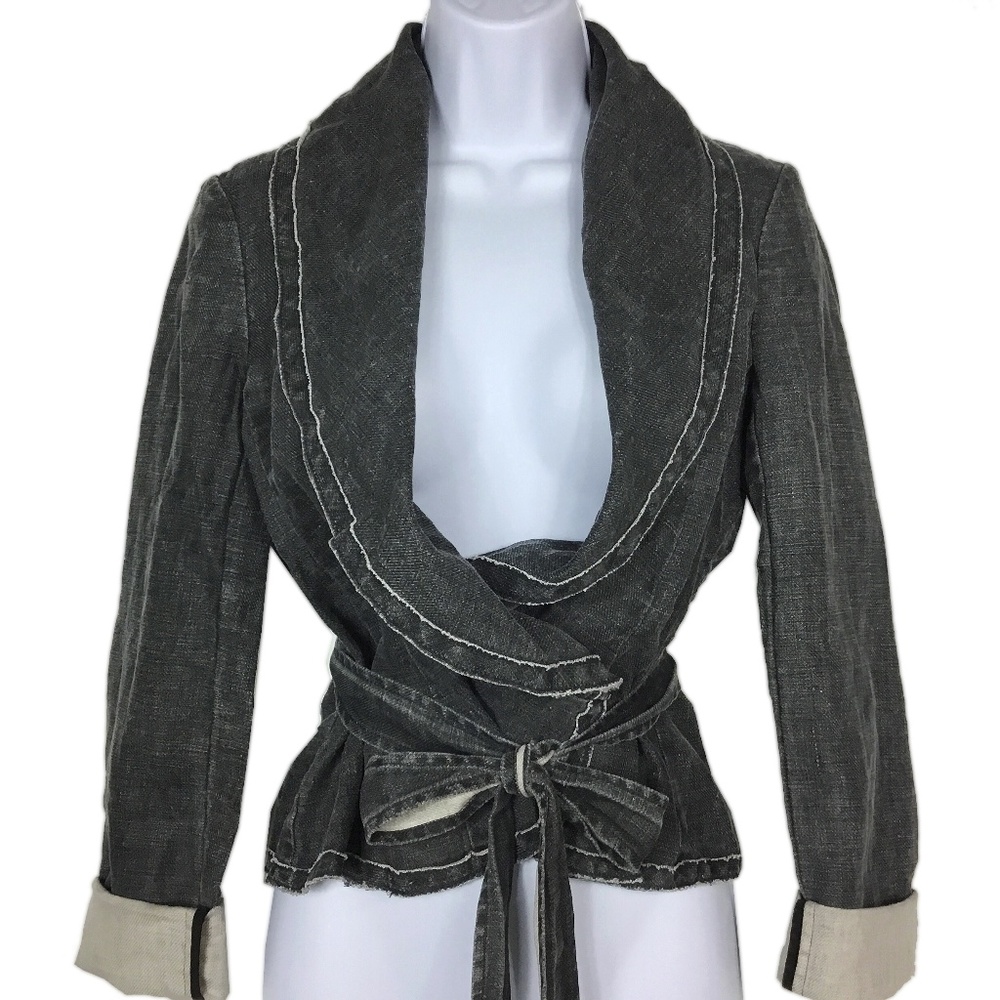 BCBGMaxAzria Black Linen Christian Wrap Jacket